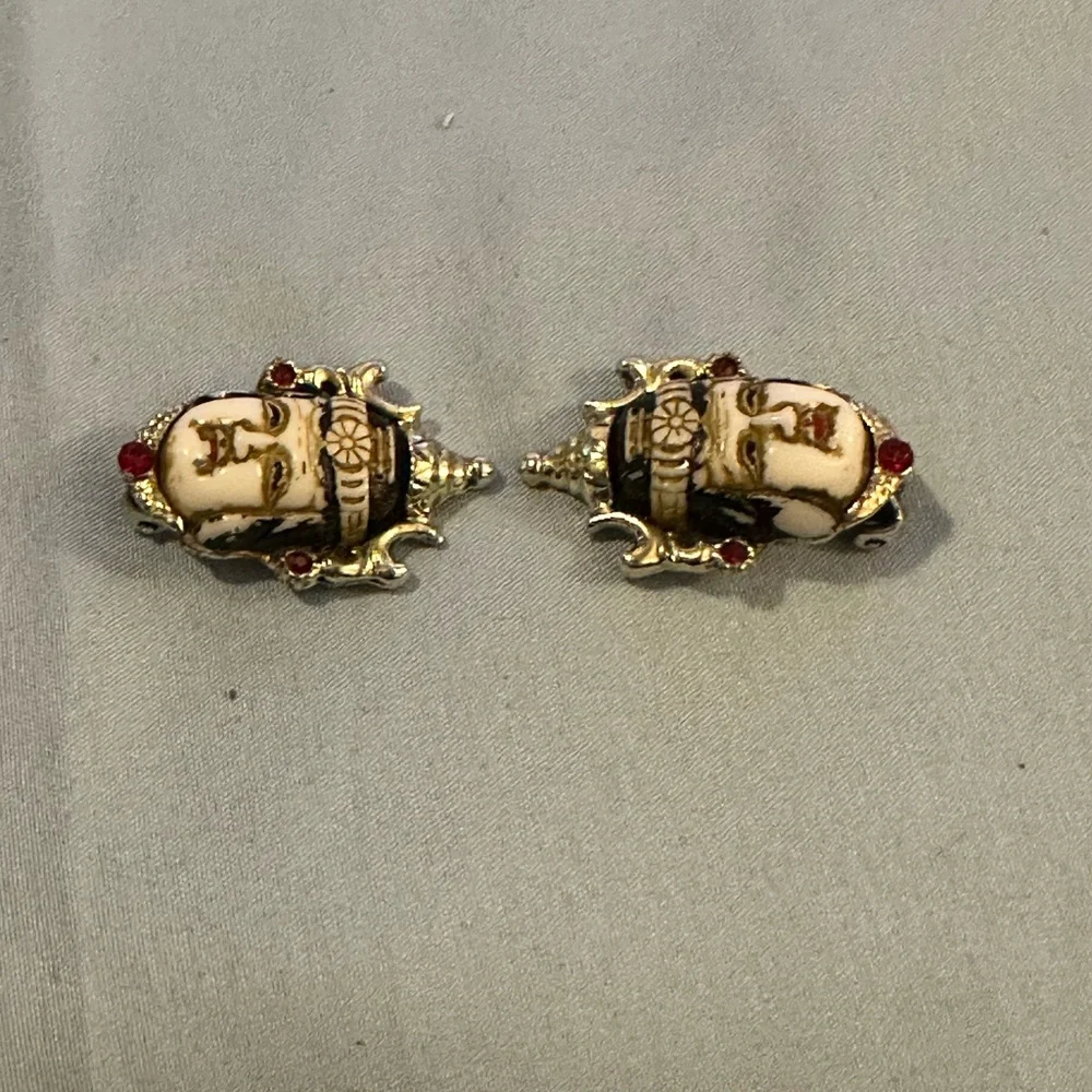 Vintage‎ Japanese Toshikane Mask Porcelain Earrings Clip Backs